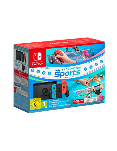 15882-Switch - Nintendo Switch Consola 1.1 Azul Neón/Rojo Neón + Switch Sports + 12 meses NSO-0045496453992