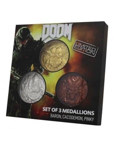 16154-Figuras - DOOM Limited Edition Set of 3 Arcade Mode Medallion Collection-5060662466243