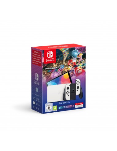 16337-Switch - Nintendo Switch Consola OLED Blanca + Mario Kart 8 Deluxe + 12 meses NSO-0045496454036