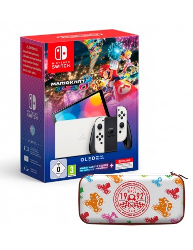 16376-Switch - Nintendo Switch Consola OLED Blanca + Mario Kart 8 Deluxe + 12 meses NSO + Funda-9504471326238